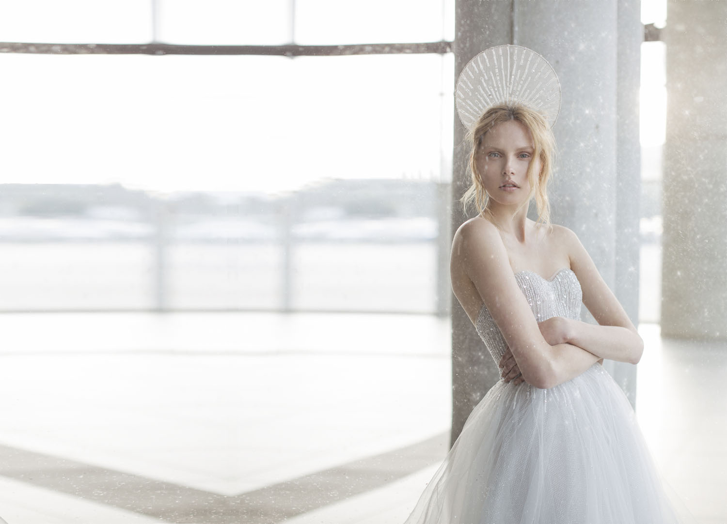 Wedding dress campaign for Mira Zwillinger — bridal photography by Utopia Milano Production, Milan