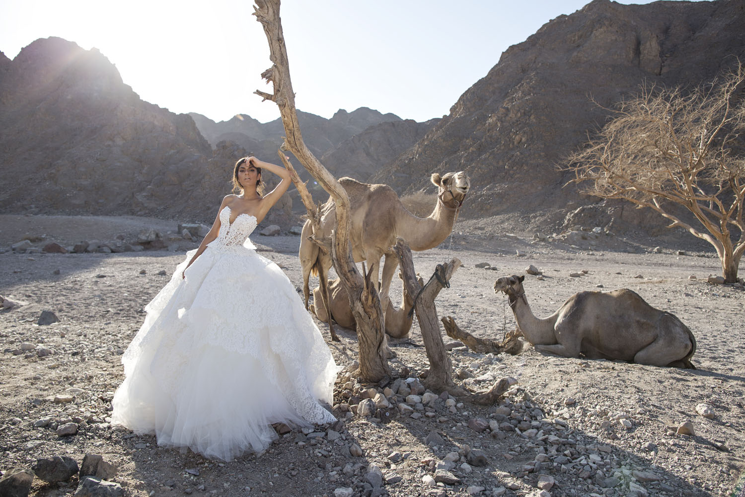 Wedding dress campaign for Pnina Tornai “Desert” — bridal photography by Utopia Milano Production, Milan