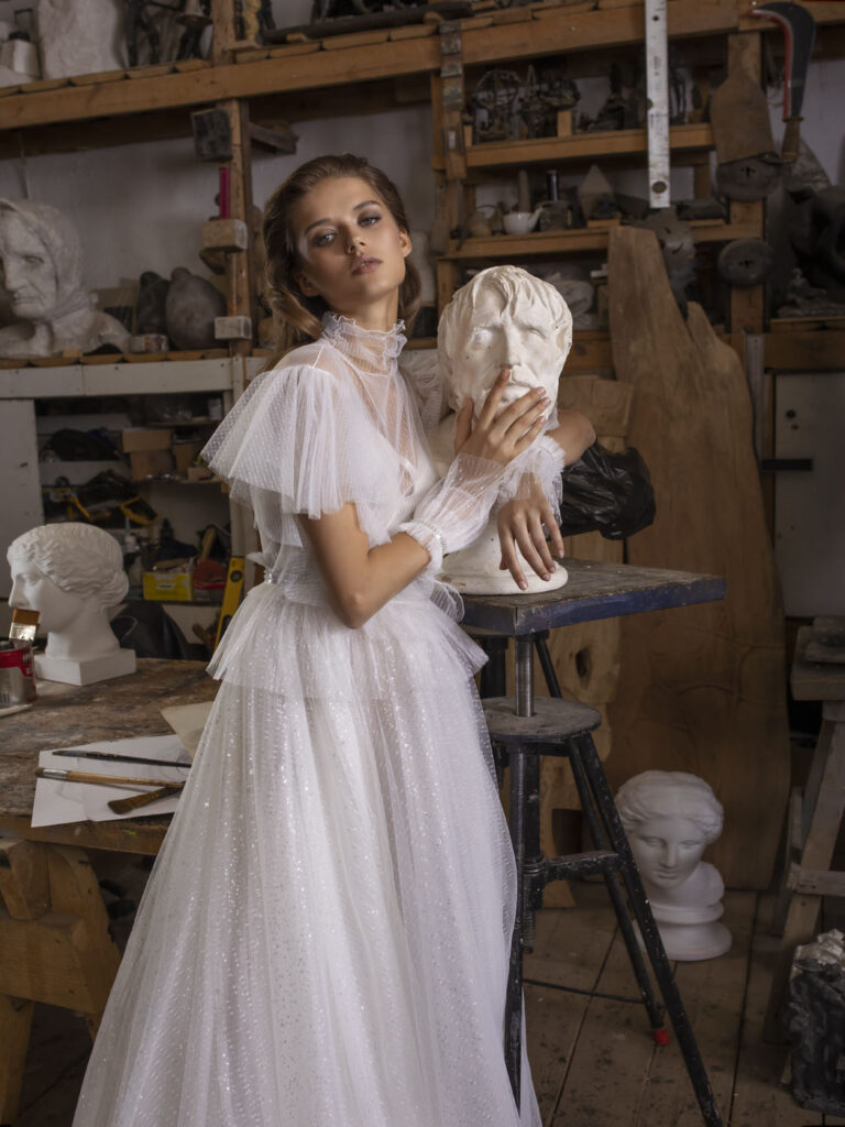 Wedding dress campaign for Rara Avis — bridal photography by Utopia Milano Production, Milan