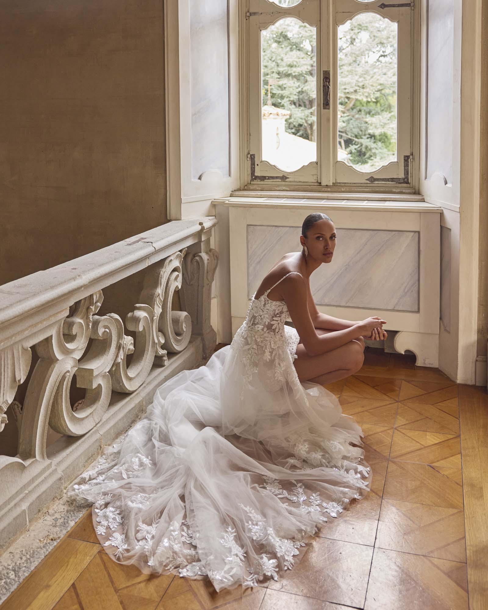 Wedding dress campaign for Justin Alexander SS25 — bridal photography by Utopia Milano Production, Milan