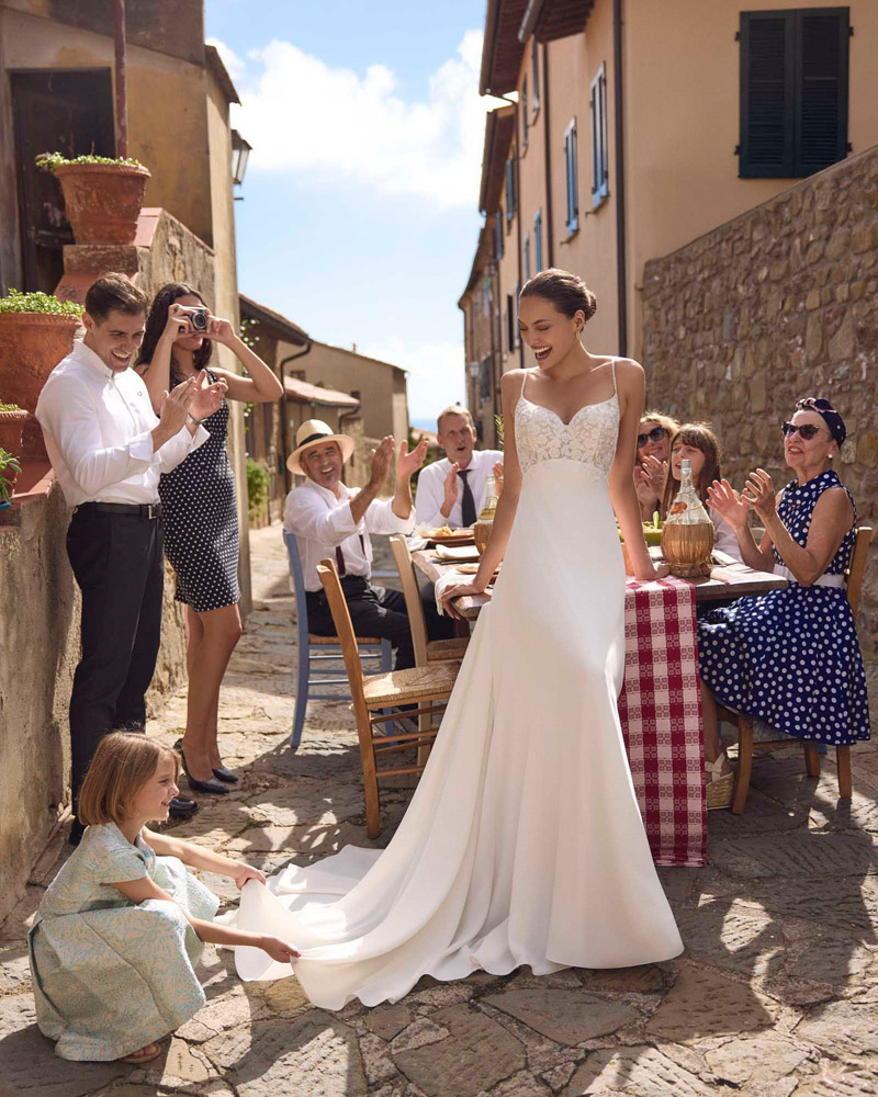 Wedding dress campaign for Modeca SS25 “La Dolce Vita” — bridal photography by Utopia Milano Production, Milan