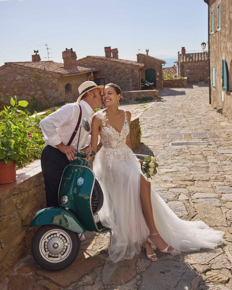 Wedding dress campaign for Modeca SS25 “La Dolce Vita” — bridal photography by Utopia Milano Production, Milan